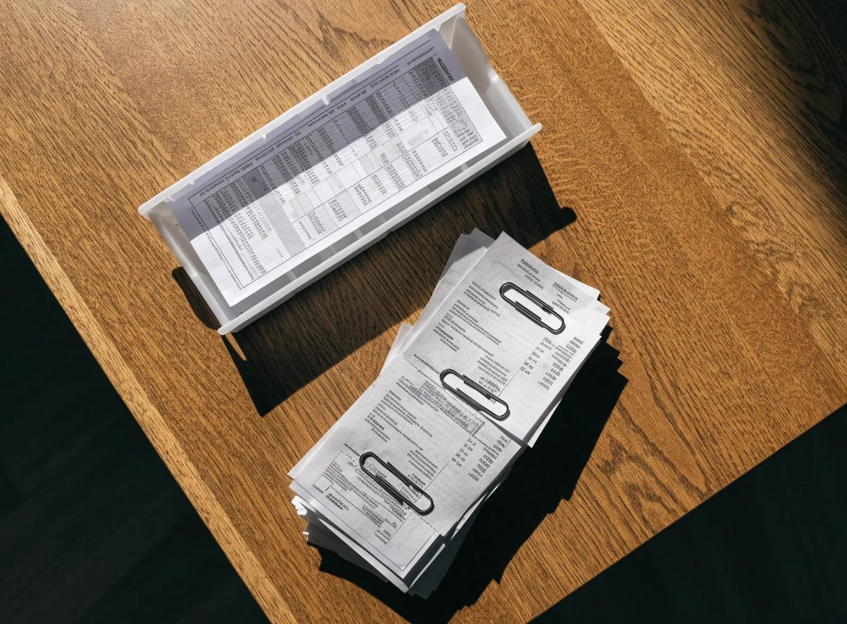 A bank statement and clipped receipts waiting to be coded